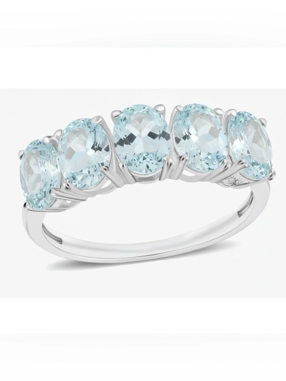 DJoy Womens Mangoro Aquamarine 5 Stone Ring in Platinum/Sterling Silver Size 6